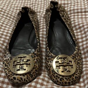 Tory Burch Leopard Print Reva Ballet Flats with Gold Logo